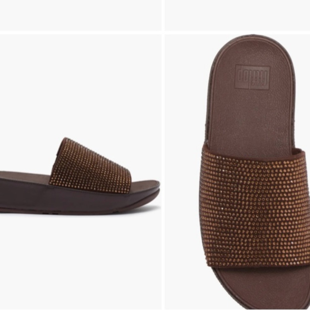 Fitflops Ginny Glitzy Pool Slide Sandal Brown Embellished Women's. NWOT - Picture 2 of 3